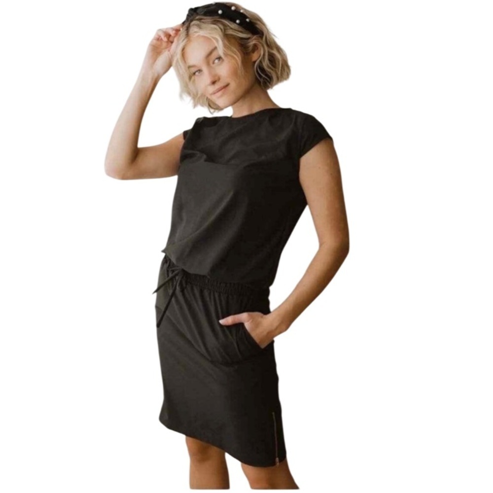 Albion Going Places Casual Cap Sleeve Black Dress-Size Large